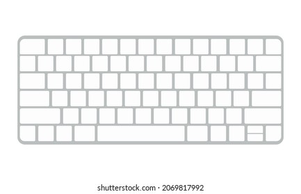 Modern aluminum computer keyboard on transparent background.