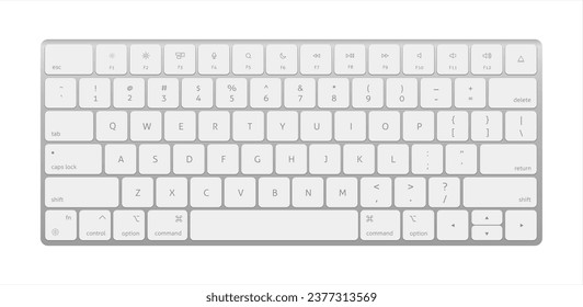Modern aluminum computer keyboard on transparent background. Vector illustration.