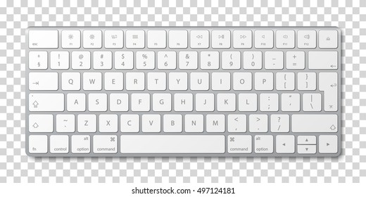 Modern aluminum computer keyboard on transparent background. Vector illustration. EPS10. 
