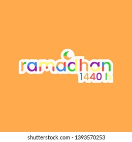 Modern and amazing ramadhan 1440 hijri colorful logo type with white stroke and small moon illustration on top