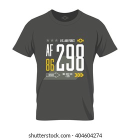 Modern american air force tee print vector design. Premium quality superior number logo concept. Shabby t-shirt U.S. aircraft emblem.
