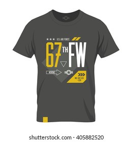 Modern american air force tee print vector design. Premium quality superior number logo concept. T-shirt U.S. aircraft emblem.