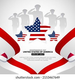 Modern American Independence Day design background with flag and silhouette of soldier vector.