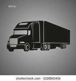 Modern american truck vector illustration icon. Heavy frighter with trailer logo
