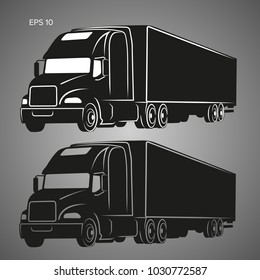 Modern American Truck Vector Illustration Icon. Heavy Frighter With Trailer Logo