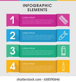 Modern ammunition infographic template. infographic design with ammunition icons includes rocket bomb. can be used for presentation, diagram, annual report, web design.
