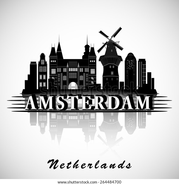 Modern Amsterdam City Skyline Design Netherlands Stock Vector Royalty Free 264484700