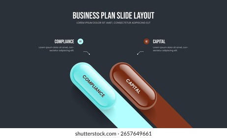 Moderno Análise 2 Elemento Infográfico Slide Design. Layout da apresentação do diagrama de duas etapas de inicialização do projeto. Ilustração Do Vetor Do Modelo De Quadro De Desempenho Criativo.