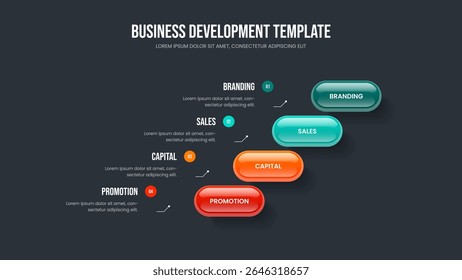 Modern Analysis Four Element Infographic Slide Template. Creative Report Presentation Design Vector Illustration. Digital Growth 4 Step Diagram Frame Layout.