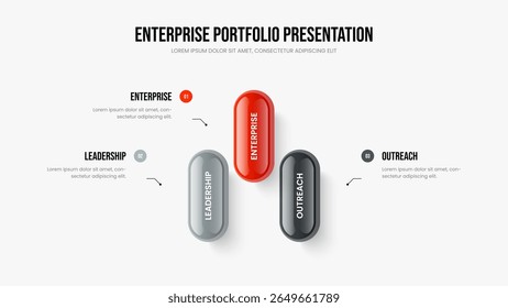 Modern Analysis Slide Template Vector Illustration. Investor Overview 3 Option Infographic Presentation Layout. Financial Innovation Three Element Diagram Slideshow Design.