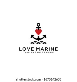 Modern anchor with heart sign icon design logo concept template