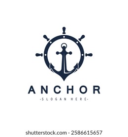 Modern Anchor logo, simple minimalist design illustration simple marine symbol