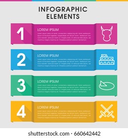 Modern ancient infographic template. infographic design with ancient icons includes coliseum, sundial. can be used for presentation, diagram, annual report, web design.