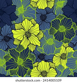 Modern anemone flower periodic sample. Organic floral composition. Anemone bloom with doodle petals. Wallpaper print. Field blossom summer seamless design Mother's day vector.