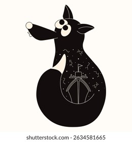 Arte animal moderna. Ilustração vetorial da raposa negra com arte abstrata. Raposa ártica isolado fundo branco. Camiseta perfeita impressão etiqueta copybook capa. EPS 10