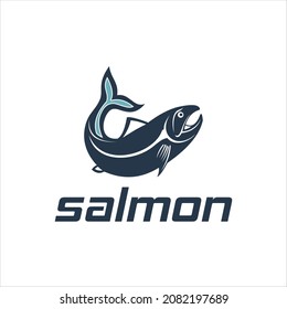 Modern Animal Logo with Salmon Fish Element Graphic Design Template Idea