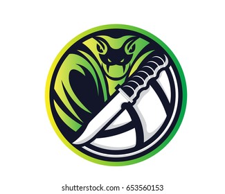 Modern Animal Sports Team Badge Logo - Cobra Volleyball Team With Knife Symbol