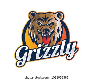 Modern Animal Sports Team Logo Badge Illustration, Grizzly Bear