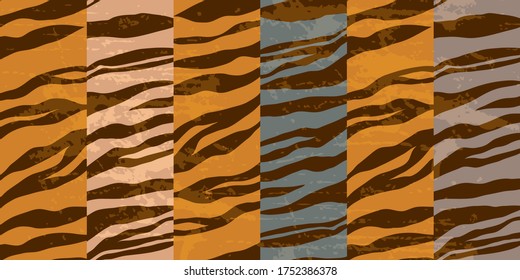 Modern animalistic pattern. Abstract stripes on a colorful background. Hand-drawn vector illustration.