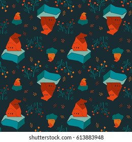 Modern animalistic textile vector pattern. Nordic bears