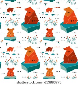 Modern animalistic textile vector pattern. Nordic bears