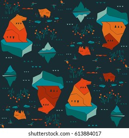Modern animalistic textile vector pattern. Nordic bears