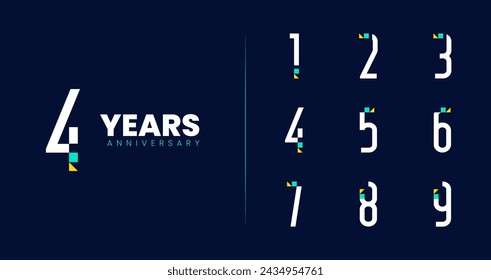 Modern anniversary logo collections. Birthday symbol with technology or futuristic concept for celebration event. 1, 2, 3, 4, 5, 6, 7, 8, 9, number icon