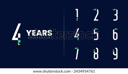 Modern anniversary logo collections. Birthday symbol with technology or futuristic concept for celebration event. 1, 2, 3, 4, 5, 6, 7, 8, 9, number icon