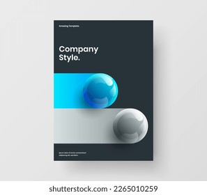 Modern annual report A4 vector design layout. Abstract realistic balls flyer concept.