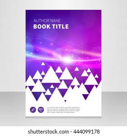 Modern annual report, brochure or book vector design template . Abstract light background with triangle.