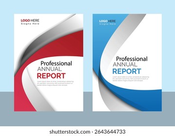 Modelo de design de capa de relatório anual moderno com cores vermelhas e azuis para negócios e apresentação corporativa para impressão","
