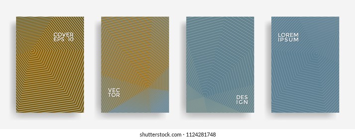Modern annual report design vector collection. Halftone stripes texture cover page layout templates set. Report covers geometric design, business booklet pages corporate templates.