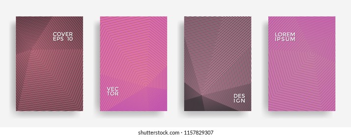 Modern annual report design vector collection. Halftone lines texture cover page layout templates set. Report covers geometric design, business booklet pages corporate backgrounds.