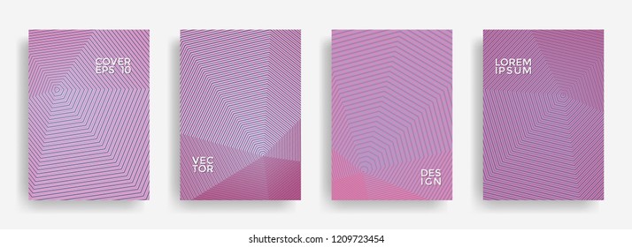 Modern annual report design vector collection. Halftone stripes texture cover page layout templates set. Report covers geometric design, business brochure pages corporate backgrounds.