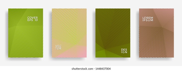 Modern annual report design vector collection. Halftone lines texture cover page layout templates set. Report covers geometric design, business booklet pages corporate backgrounds.