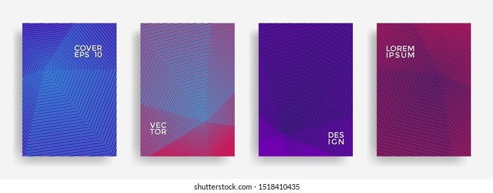 Modern annual report design vector collection. Halftone stripes texture cover page layout templates set. Report covers geometric design, business brochure pages corporate templates.
