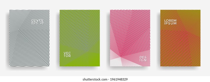 Moderna colección de vectores de diseño de informes anuales. Conjunto de plantillas de diseño de página de portada de textura de cuadrícula de semitono de degradado. El informe abarca el diseño geométrico, las páginas de folletos comerciales y las plantillas corporativas.