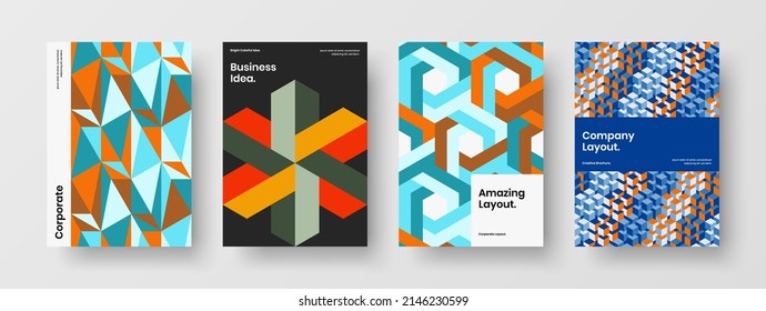 Moderno paquete de ilustraciones vectoriales de diseño de informes anuales. Conjunto de diseño de presentación de formas de mosaico asombroso.