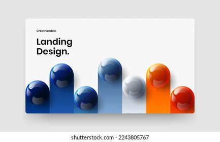 Modern annual report design vector layout. Isolated 3D spheres landing page illustration.