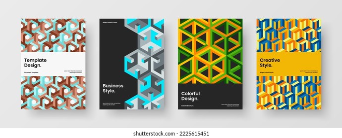 Modern annual report vector design illustration set. Unique geometric pattern magazine cover concept bundle.