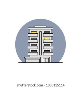 Moderno apartamento en gris aislado en color de fondo. Ilustración vectorial arquitectónica. Adecuado para páginas de aterrizaje, iconos, pegatinas y carteles.