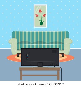 Modern Apartment Interior with Sofa and TV set. Vector illustration