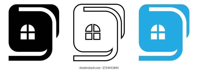 Iconos App modernos con diseños de ventanas en negro, blanco, azul, icono de Vector de ventana abierta. Diseño de Vector de ventana abierta, Vector de icono de ventana en trendy