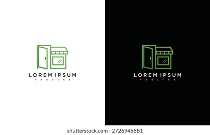 Modernes Logo-Design-Konzept mit Ofen- und Mikrowellen-Symbolen in Grün auf kontrastierenden Hintergründen