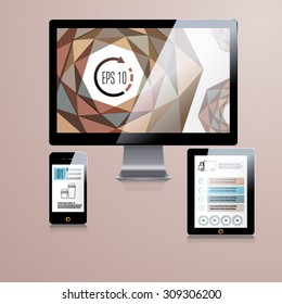 Diseño moderno de plantillas de aplicación para la identidad corporativa con estadísticas e infografías. tablet para ordenador y teléfono.