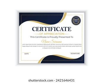 Modern Appreciation and Achievement Certificate Template Design, Clean modern certificate, Diploma Certificate vector template, achievement certificate with badge.