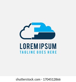 enfoque moderno del logotipo combinado en nube de colores azules para su empresa