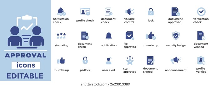 Iconos de vectores de Aprobación modernos para UI, negocios y App. Símbolos limpios y editables para confirmación, éxito y validación.