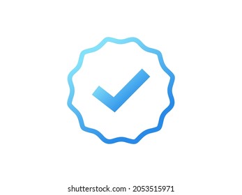 Modern Approved Icon. White Arrow Check Mark with Blue Circle Shape Sparkle Star Sticker Label isolated on White Background. Flat Vector Icon Design Elements For Web Templates.