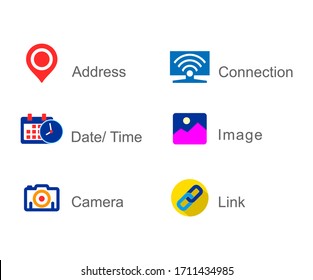 Modern Apps icon set for website and computer. colorful icons and shortcut symbols Including location, date/time, camera, connection, image and link.